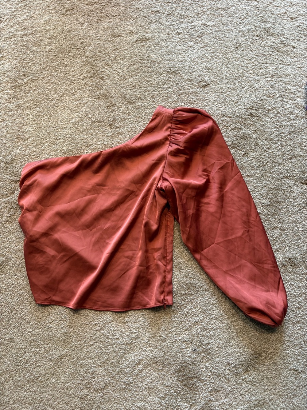 Express Rust Red One-Shoulder Satin Blouse
